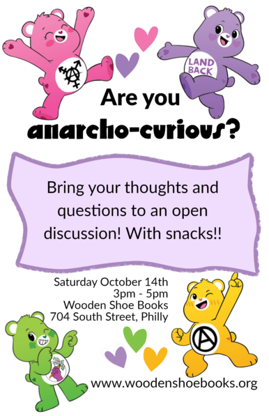 Flyer with cute bears with anarchist symbols on them saying what is said in post