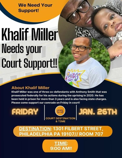 Flyer with text included in post, and pictures of Khalif Miller