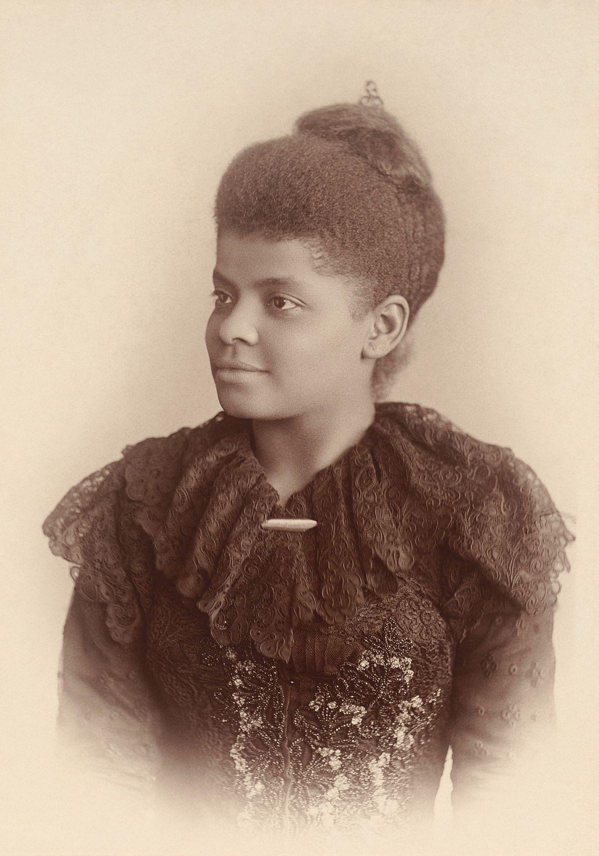Wells, c. 1893, wearing a dark, lacy top and looking to the side. By Original: Mary GarrityRestored byAdam CuerdenDescriptionBritishImage restorationist, composer, amateur photographer and artist, and WikipedianAs Adam lives in Britain, which makes it incredibly easy to acquire copyright in his works, he grants, if needed, an irrevokable license to use this work however you see fit. He requests attribution where possible, and realises that "where possible" means that that request is not legally enforcable. Adam Cuerden (talk) 15:44, 16 January 2022 (UTC)Date of birth8 June 1979Location of birthUnited States of America - Based on image originally from NAEMVZELXQV2iw — Google Arts & Culture, Public Domain, https://commons.wikimedia.org/w/index.php?curid=28135837