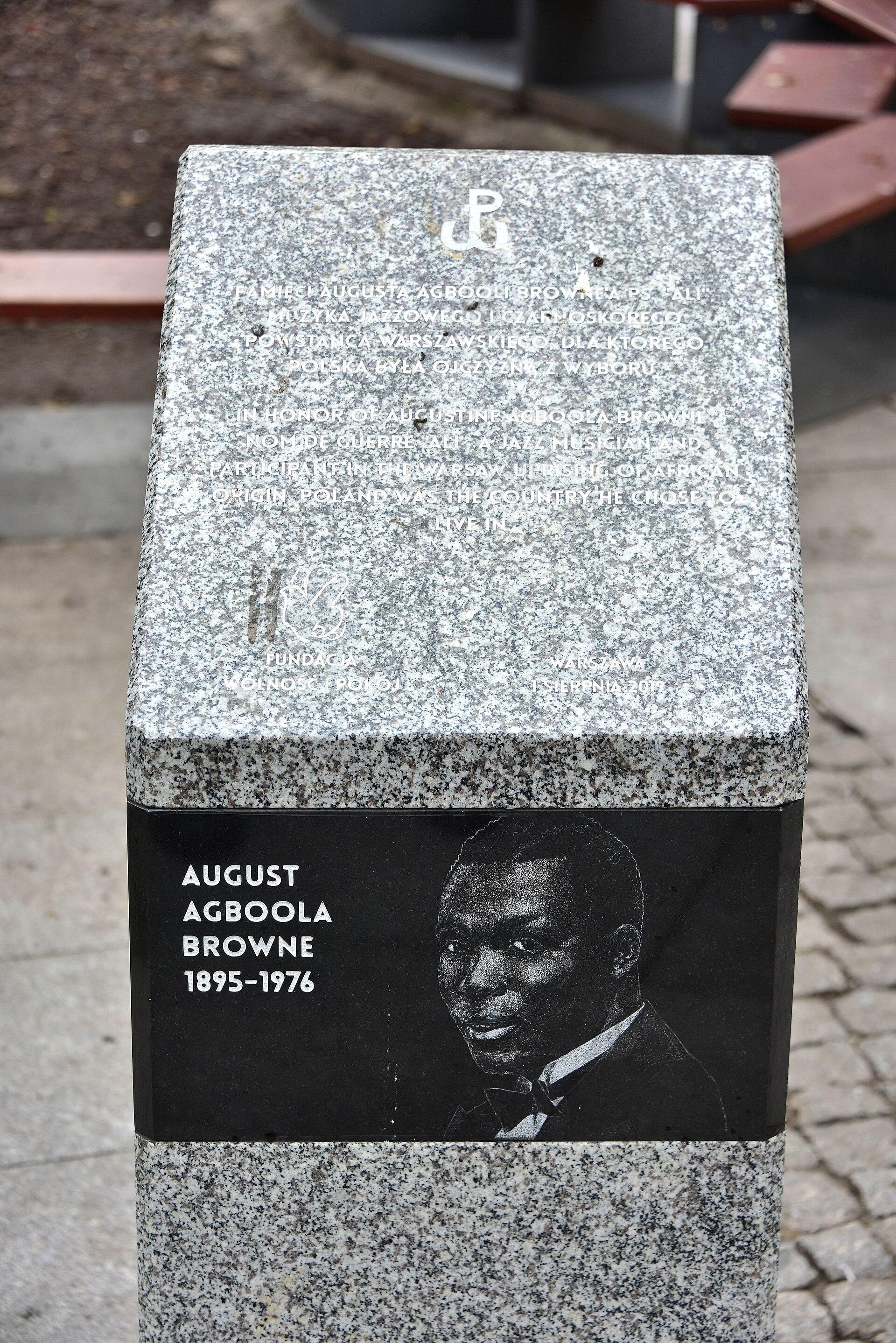 Commemorative plaque, in Warsaw, with O'Brown's image. Reads: August Agbola O'Browne 1895-1976