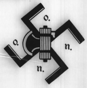 Ordine Nero logo from a 1974 flyer, depicting a bundle of dynamite at the center of a swastika. By http://archiviofoto.unita.it/index.php?f2=recordid&cod=148&codset=POL&pagina=38#foto_5, Fair use, https://en.wikipedia.org/w/index.php?curid=44083431